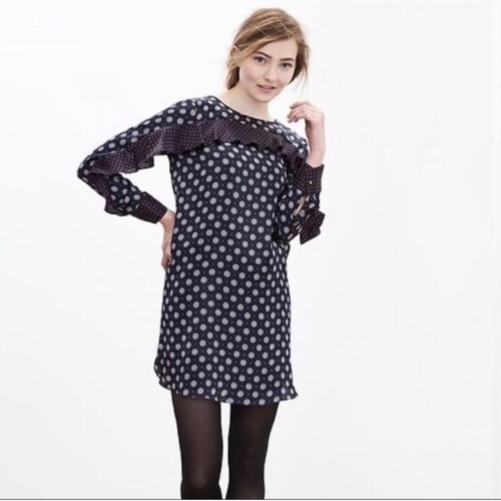 Banana Republic Women’s Petite ‎00 Dress Ruffle Silk Medallion Print Foulard